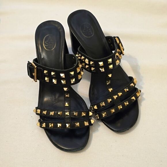 Ash Black Heeled Mules Sandals Size 8 EUR 39 - Picture 1 of 9